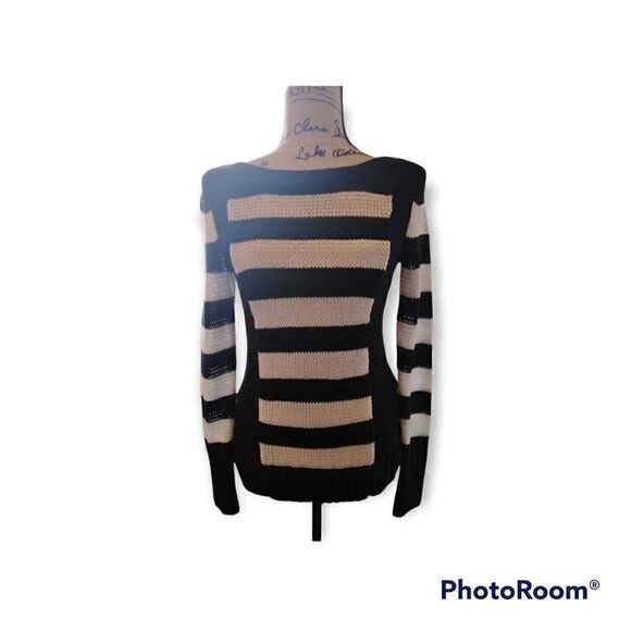 NWT CALVIN KLEIN BLACK & WHITE STRIPED BOATNECK SWEATER XS - Picture 1 of 12